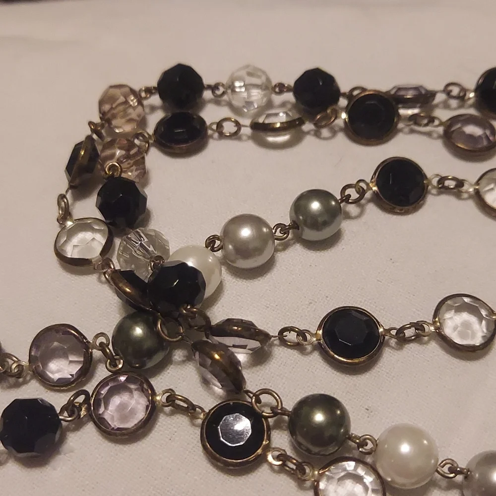 Premier Designs Necklace Faux Pearl Grey Black White Faceted Beads Silver Tone - Picture 4 of 4